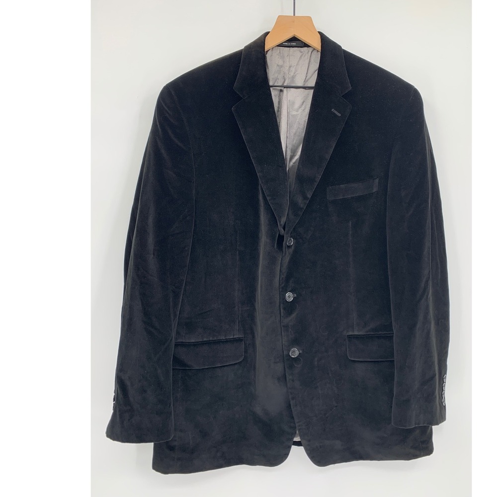 Calvin Klein Velvet Blazer Men 46L Black Formal Jacket Three Button Holiday